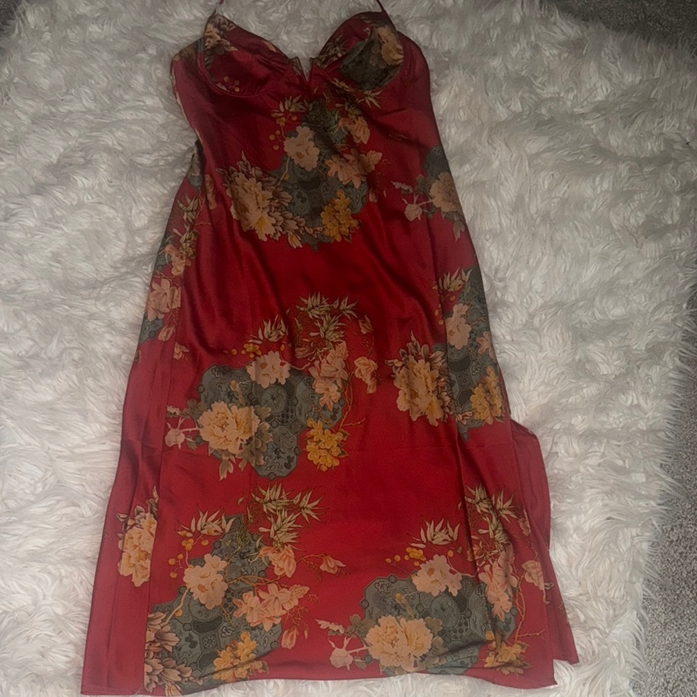 Floral Red Midi Dress silk